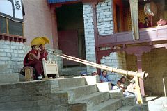 22 Tengboche Gompa 1997 Mani Rimdu Rehearsal Two Young Monks Blow Horns To Start The Festival.jpg